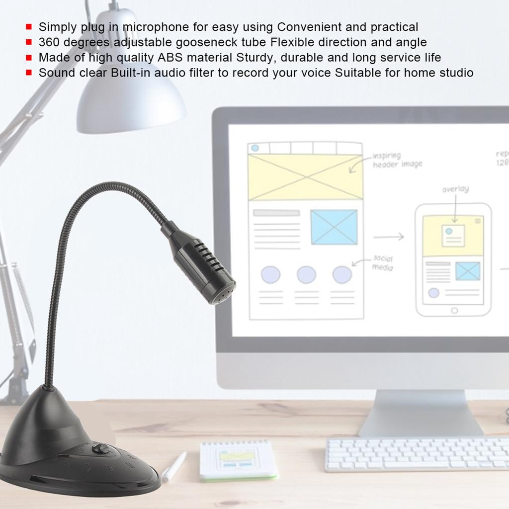 ABS Schwarz Omnidirektional Richtcharakteristik 3,5mm Stecker Verstellbarer Schwanenhals Kabelgebundenes Notebook-Mikrofon