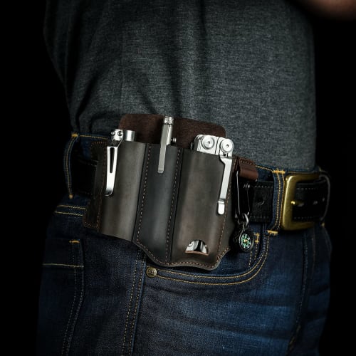 VIPERADE PJ29 Belt Multi-Tool Sheath, Men's Leather EDC Pocket Organizer, EDC Leather Sheath, Leatherman Sheath with Pen Holder and Key Fob (Brown)