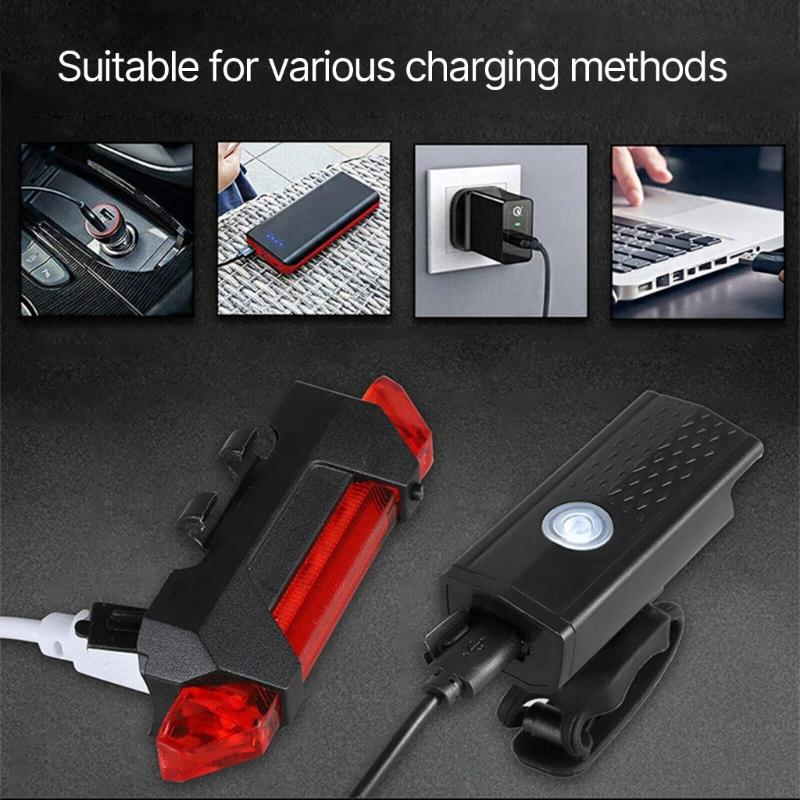 USB Rechargeable Bike Light Set Practical Bicycle-Front Headlight-and Back Taillight Easy to Install Cycling Accessories