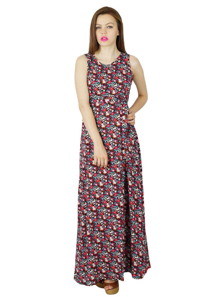 Bimba Women Long Floral Maxi Dress Multicolor Rayon Day Gown Chic Style