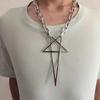 Chunky Silver Paperclip Chain Inverted Pentagram Cross Pendant Necklace Gothic Y2K Punk Hip Hop Statement Jewelry for Men Women