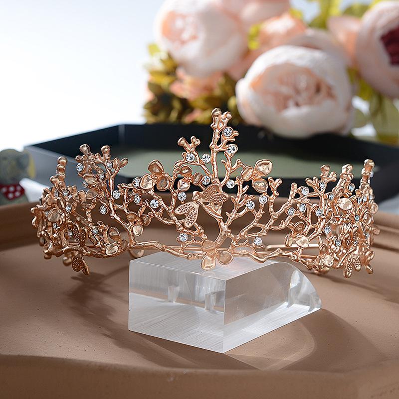Forest style retro baroque crown exquisite flower bridal hair accessories alloy leaf headdress