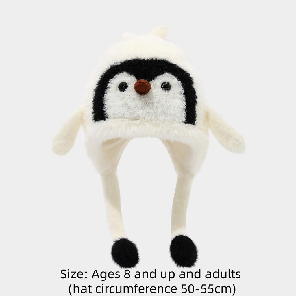 Cartoon Sweet Cute Penguin Ear Flap Hat Winter Outdoor Warm Thickened Plush Windproof Soft Pullover Hat Children's Gift