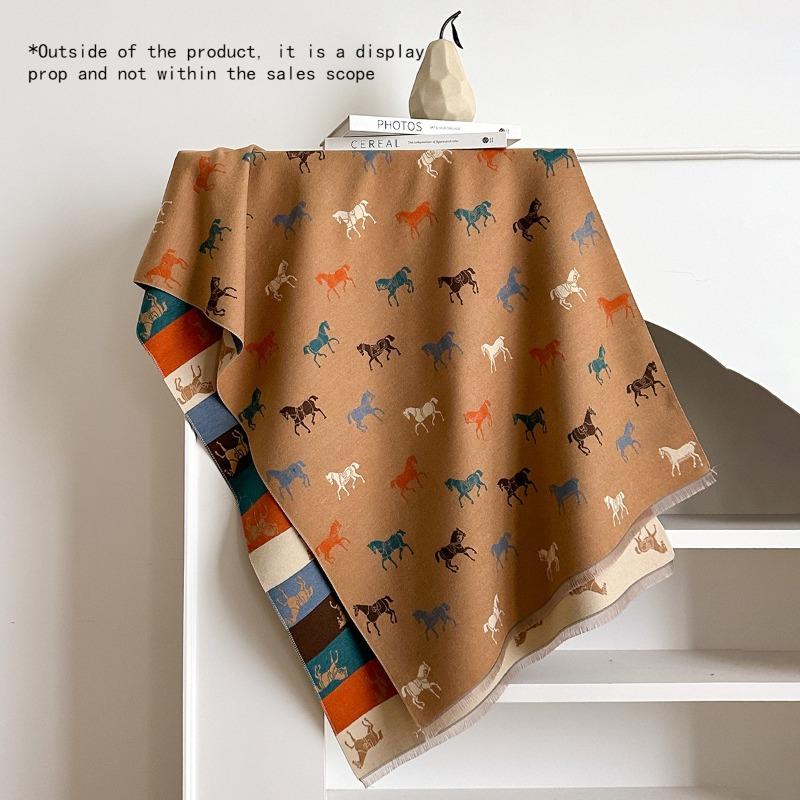 

Imitation Cashmere Scarf Autumn and Winter New Warm Double-sided Cute Cartoon Color Matching Thickened Scarf Winter Accessories 185X65CM