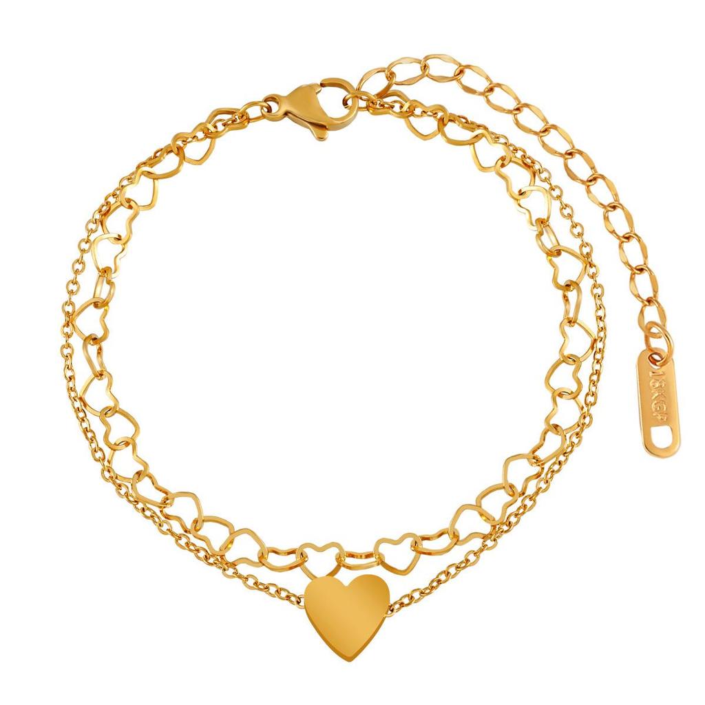 Korean Titanium Steel Heart Bracelet & Necklace Set - Non-Fading, Double-Layer Stackable, Ins Style