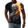 Summer Men's Fashion Trend New T-shirt 3D Flame Skull Digital Print Hip Hop Loose Street Clothing Casual Daily Round Neck Top