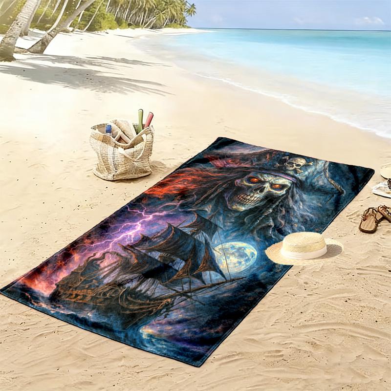 Pirate Art Print Beach Towel, Large Soft Quick Dry Towel for Beach Camping Swimming
