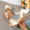 Fashion Women's Mesh Bow Knot High Heel Sandals Casual Anti-Slip Platform Wedge Sandal Female New Round Toe Thick Bottom Sandalias Mujer