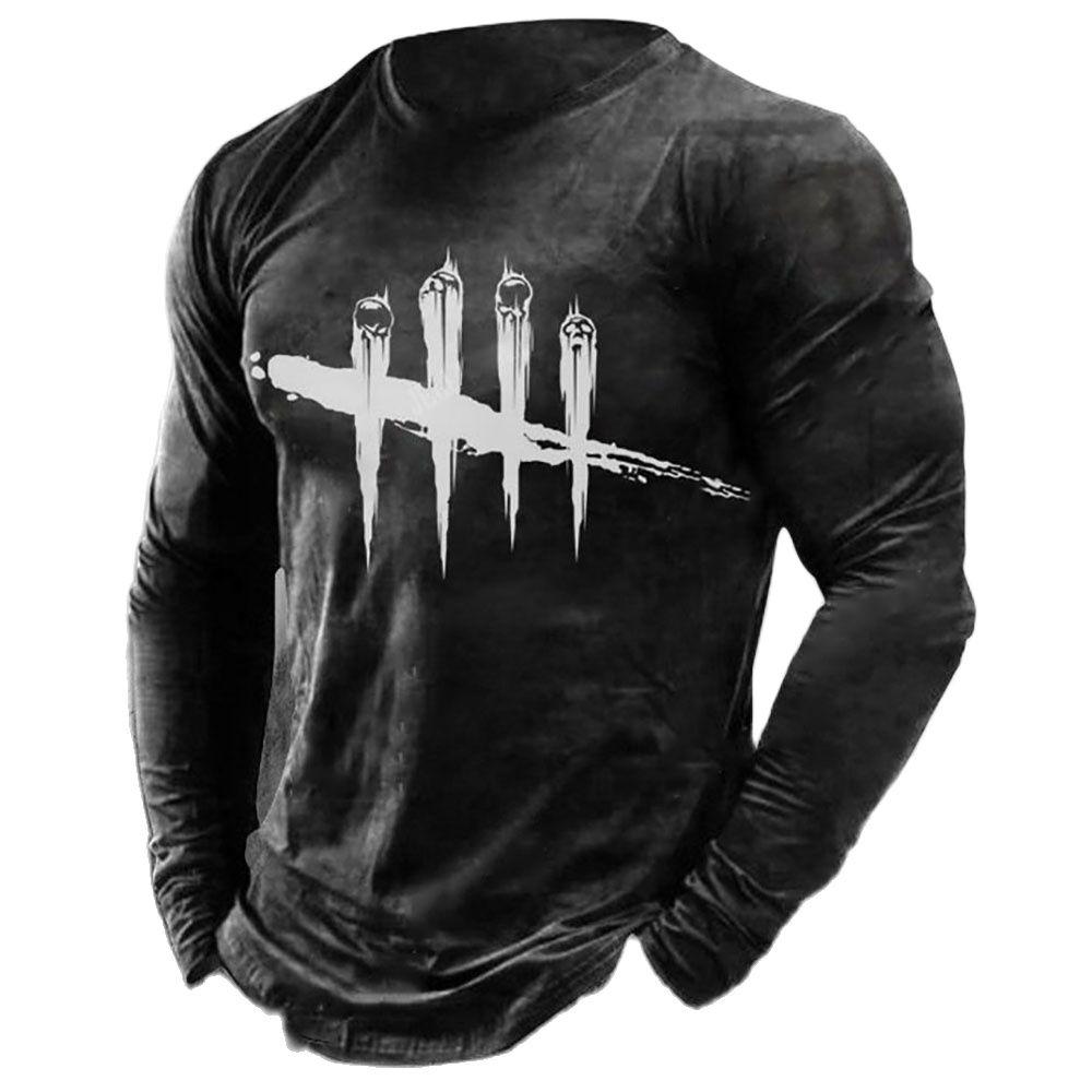Men ‘s Vintage Long Sleeve T Shirt 3D Print Spring Autumn Hip Hop Streetwear O-Neck T Shirts Loose Tops Tees Men Clothing
