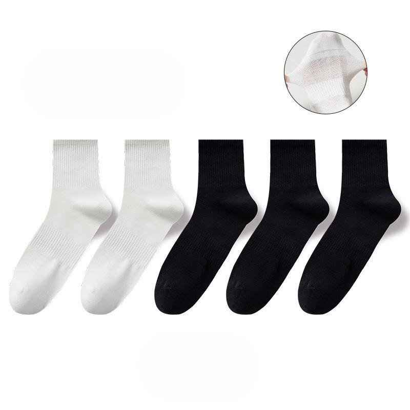 5 Pairs of Thin Antibacterial Four-season Mid-calf Mesh Cotton Socks, Pure Cotton Sweat-absorbing Men's Business Solid Color Combination