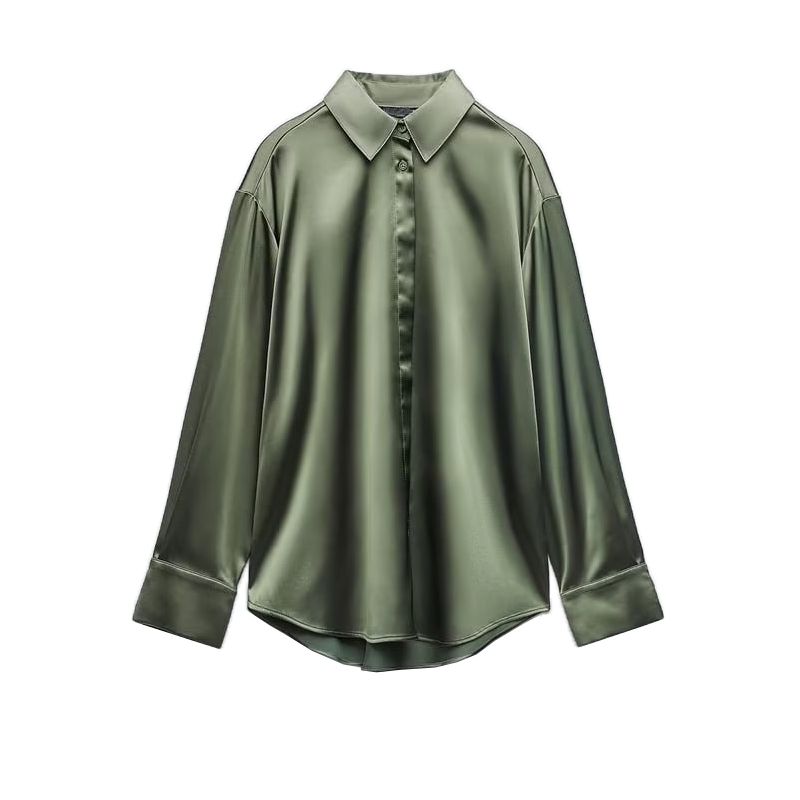 Spring NEW Set Casual Silk Satin Texture Shirts 9929235 Silk Satin Texture Wide Leg Pants 9929231