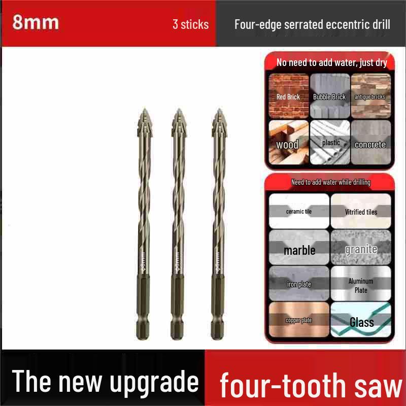 Durable Hexagonal Four-Flute Toothed Drill Bit for Ceramic, Cast Iron & Concrete