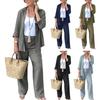2 pezzi/set donna camicia pantaloni set ampio risvolto monopetto lunghezza media manica lunga camicetta alta elastico in vita gamba larga pantaloni abbigliamento quotidiano