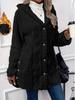 2025 Fall/Winter Women's Hooded Plush Cardigan with Buttons, Solid Color, Long Sleeve, European & American Style