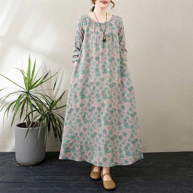 2025 New Round Neck Minimalist Long Sleeve Extra Long Dresses