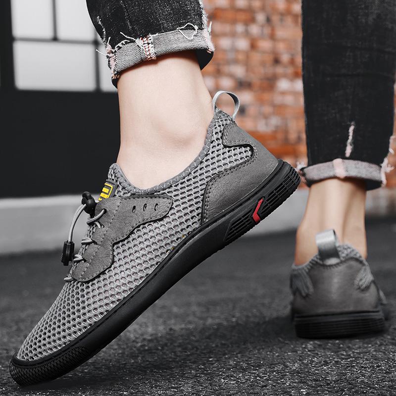 Fashion Men's Breathable Outdoor Flat Designer Shoes Fashion Hollow Out Non Slip Mesh fabric Shoes Comfort Lightweight Soft Bottom Shoes