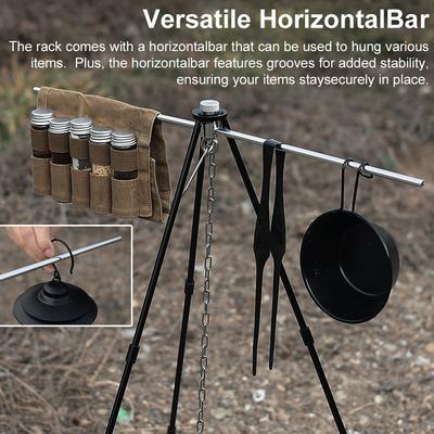 Outdoor Portable Aluminum Alloy Hung Tripod Camping Picnic Pot Hung Rack Set Extendable Pot Holder