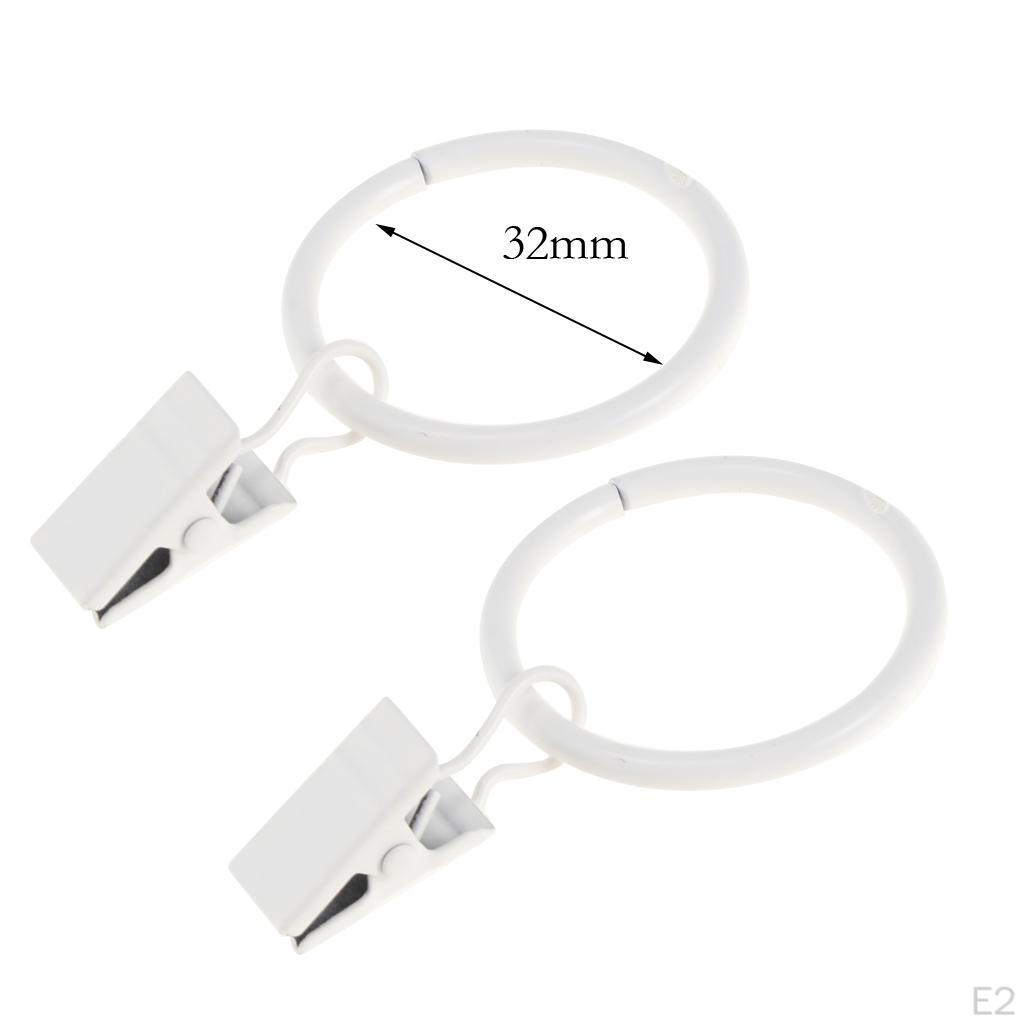 12 Pack Rings with Curtain Clips Strong Metal Decorative Drapery Vintage , White Porcelain 32mm