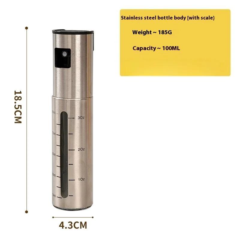 Stainless Steel OilSpray Bottle Glass OilPot Without Oil Soy Sauce Vinegarseasoning Bottle Atomizing Oils Spray Pot with Scale