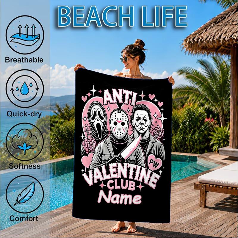 Custom Name Ghostface Horror Theme Beach Towel Microfiber Beach Towel, Lightweight and Quick-Dry, for Summer Travel, Swimming Pool Gift