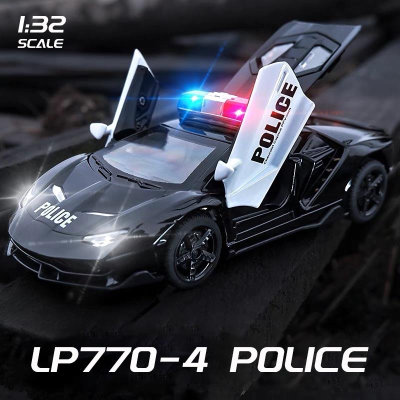 RUM1:32 Scale Lamborghini LP770-4 Police Alloy Car Model Light & Sound effect diecast car Toys for Boys baby toys birthday gift car toys kids toys car