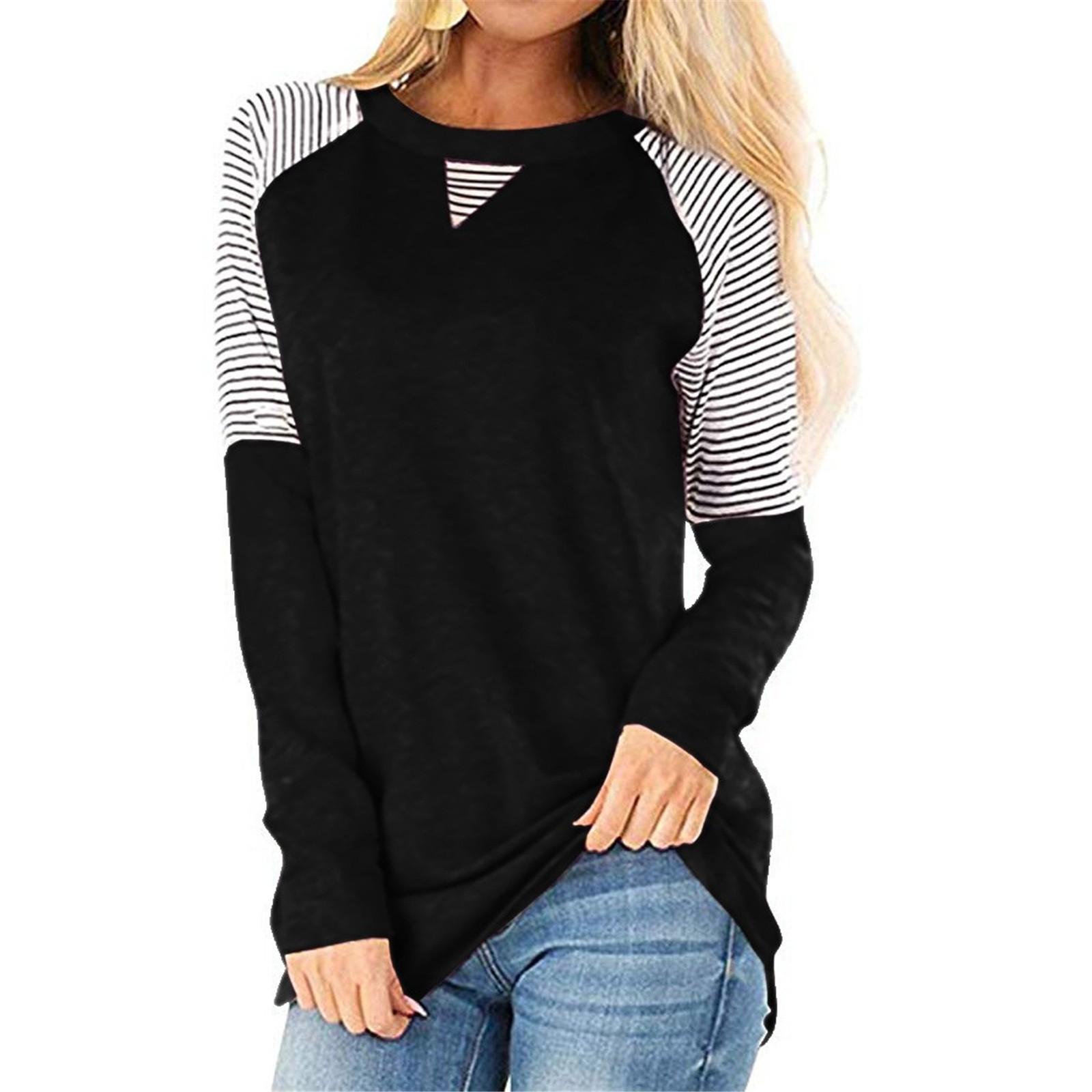 

Женские рубашки с длинным рукавом и полосатым принтом в цветных блоках, повседневные элегантные топы-пуловеры S чёрный