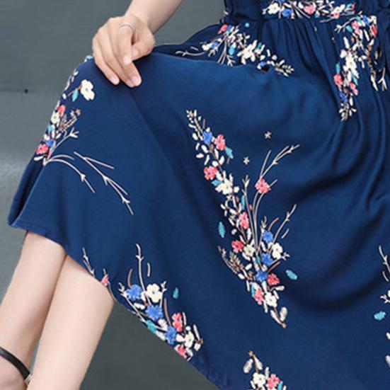 Women's Floral Print Summer Dress Boho Short Sleeve Crew Neck Midi Dress