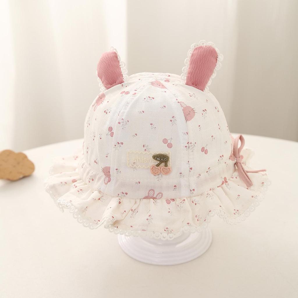 Baby Girls' Sun Protection Bow Bucket Hat - Spring/Summer Elastic Fisherman Style