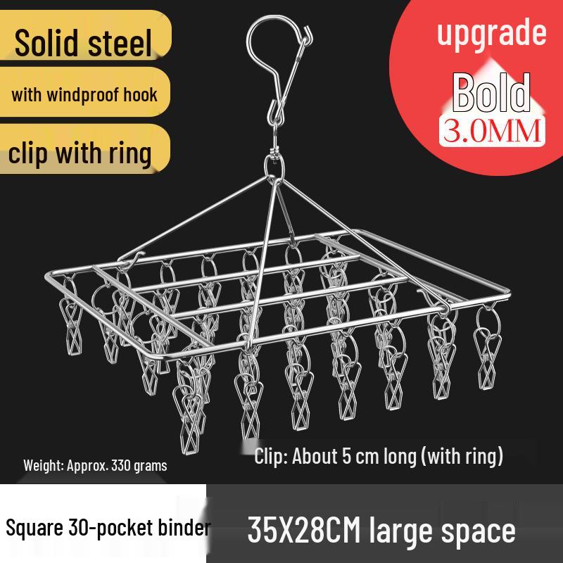 Round Windproof Clothes Drying Rack with Stainless Steel Clips and Hanging Hook