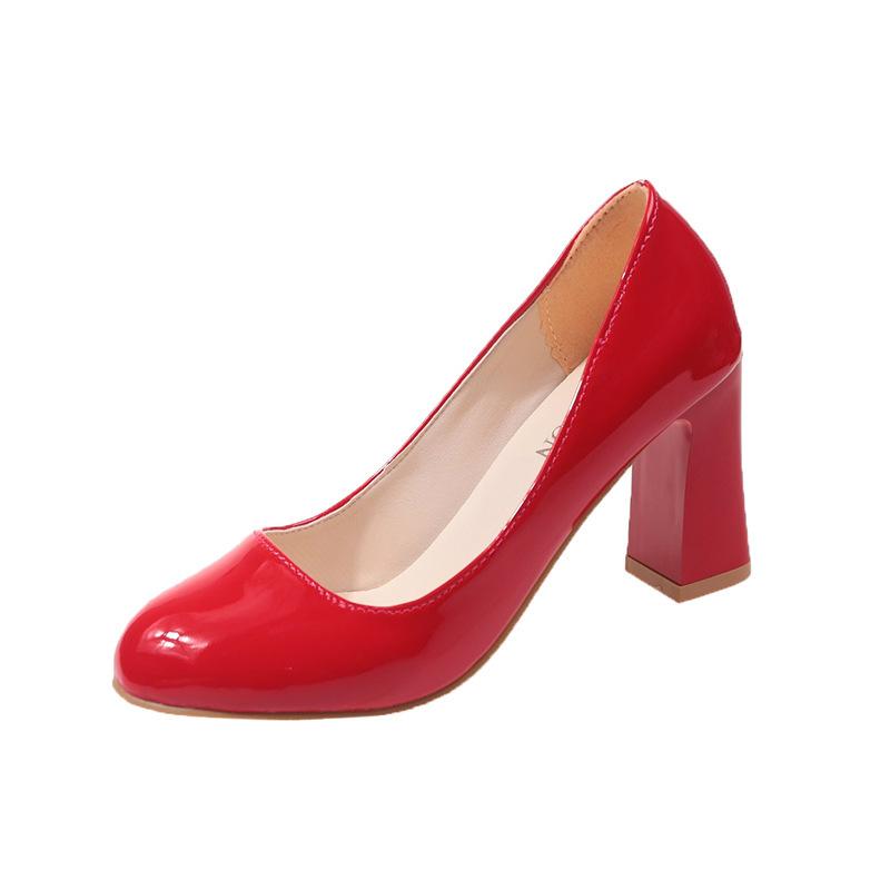 2025 summer foreign trade new low-top work shoes large size thick high heel shallow mouth foot cuff pointed thick heel round head women's shoes