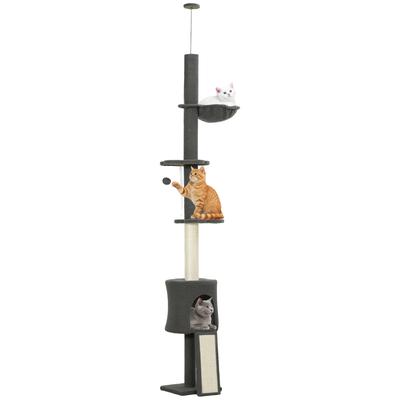 Cat Tree, Cave, Hammock, Adjustable Height, Scratching Post with Fabric Cover, Grey