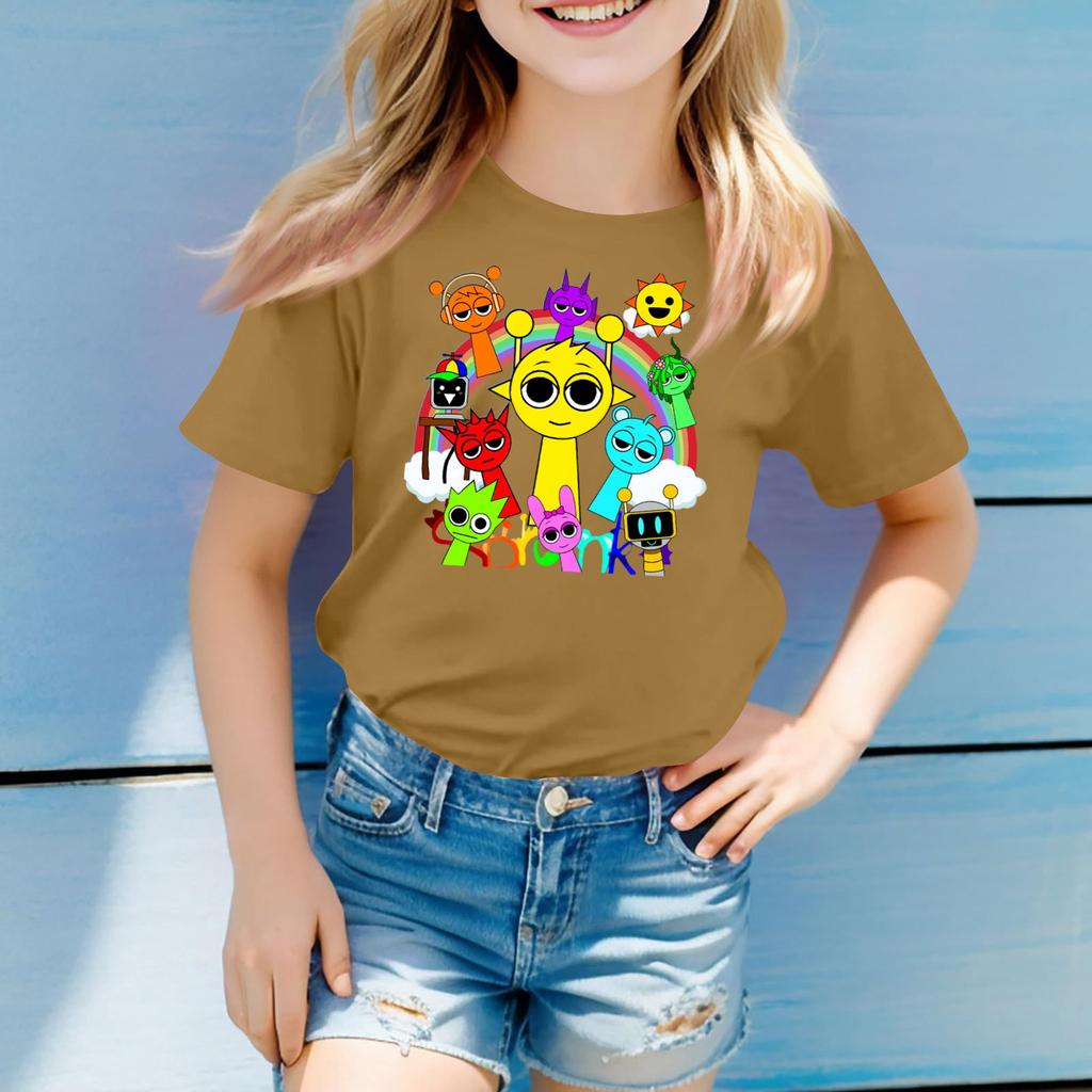 Children's Round Neck Short Sleeve Print Top