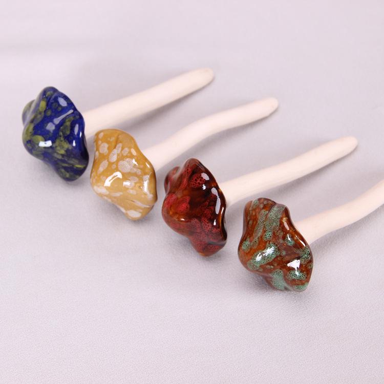 Colored Glazed Ceramic Mushroom Garden Ornaments