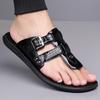 Men Black Leather Slippers Simple Flats Summer White Flip Flops Outdoor Sandals Blue Open Toe Beach Shoes Plus Size