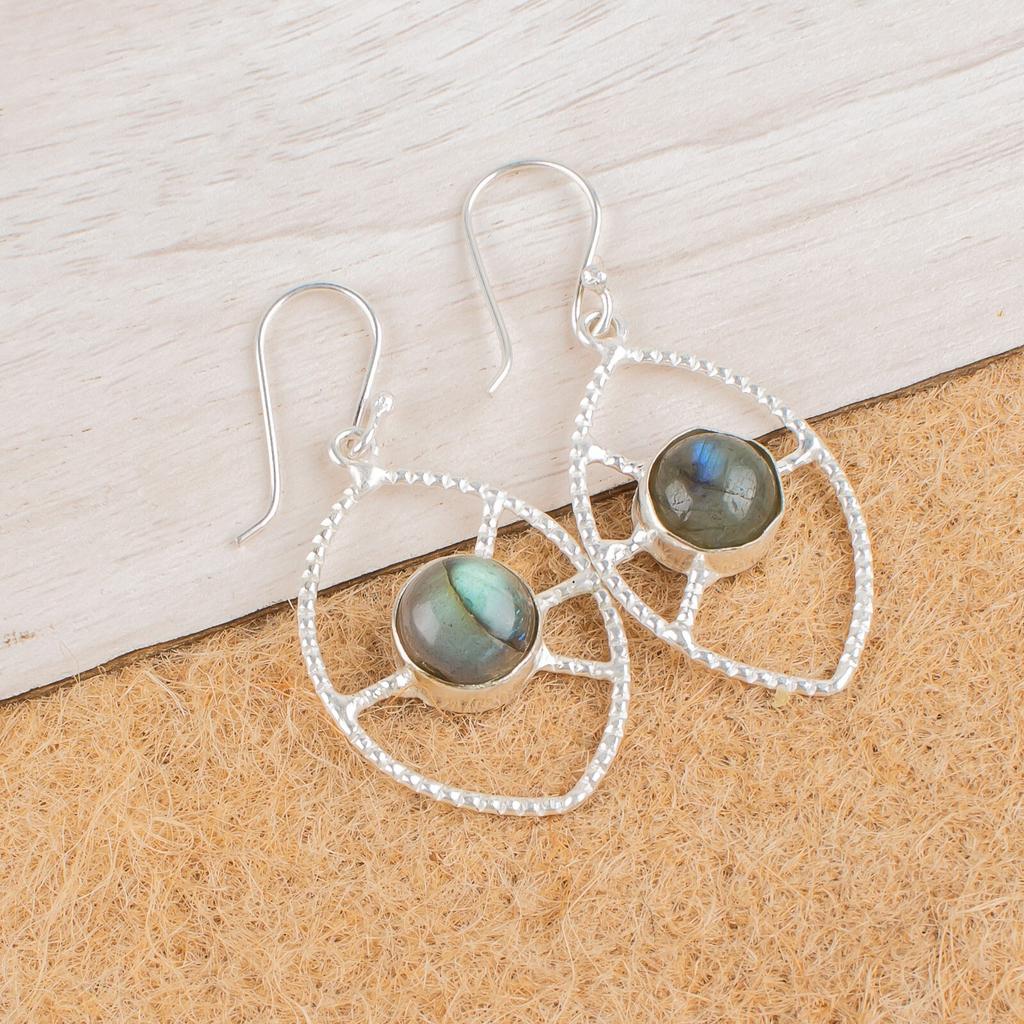 Labradorite Gemstone 925 Sterling Silver Jewelry Handmade Women Earrings 2.00" EE-52-26