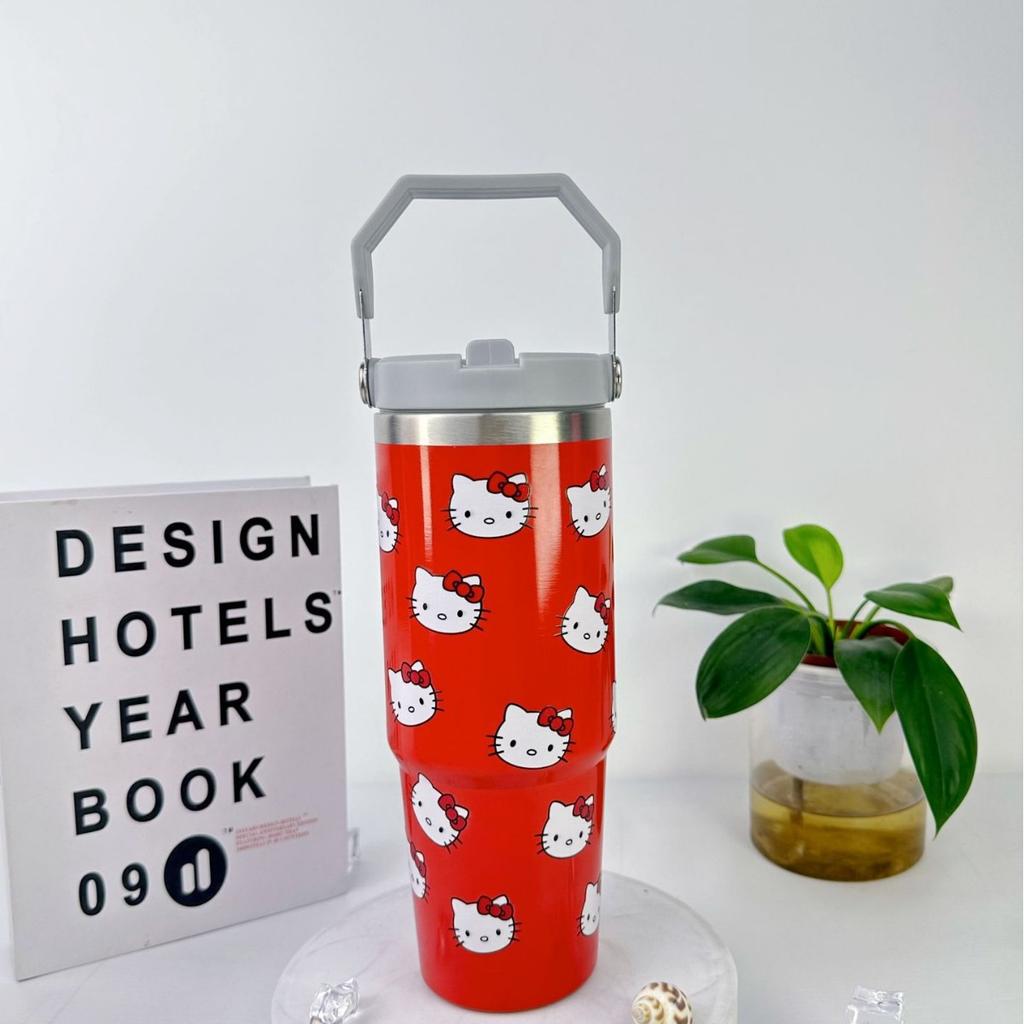 30Oz Car Cup 304 Stainless Steel Vacuum Insulation Cold Preservation Handle Cup Cartoon Kt Cat Car Cup Ice Bar