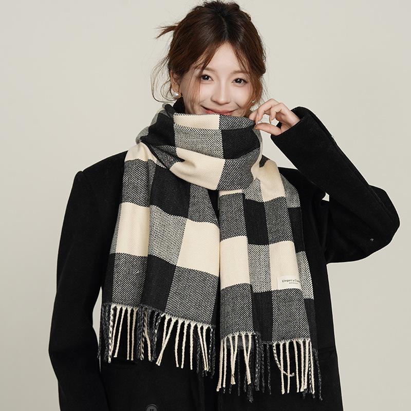 Ladies Plaid Scarf Female Student Versatile Shawl Double Sided Cute Girl Warm Scarf Tide
