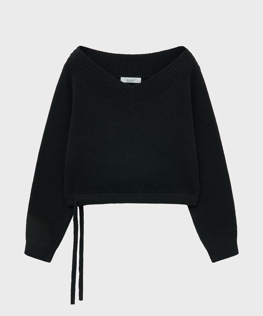 NOIRER FOR WOMAN Two-Way Off-Shoulder V-Neck Knit (Black)