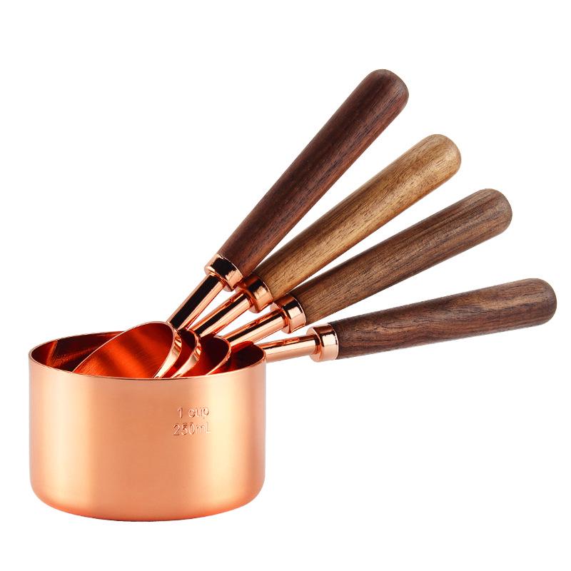 Belly Cup Rose Gold & Walnut Wood Measuring Spoon and Acacia Cup Set