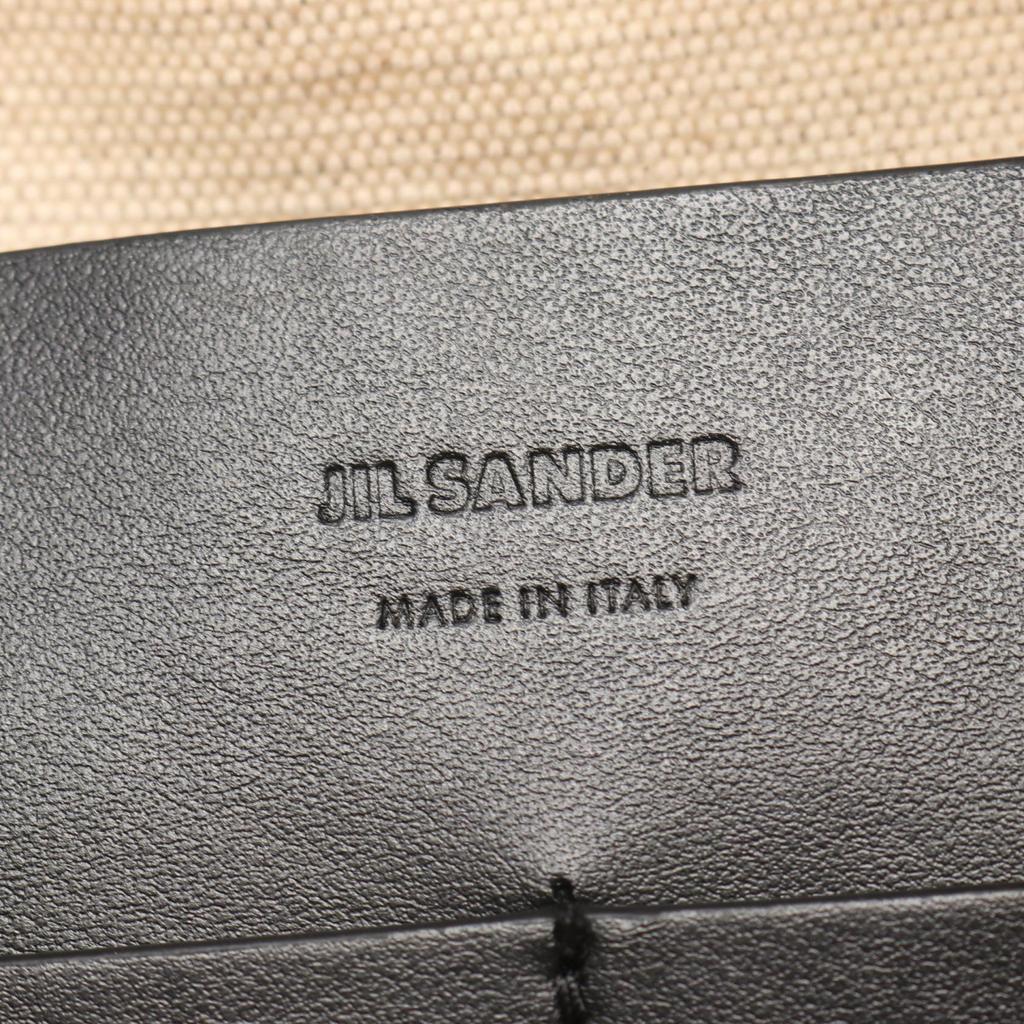 Used JIL SANDER Flat Shopper Square Tote Bag Canvas Leather Beige Black Used Women