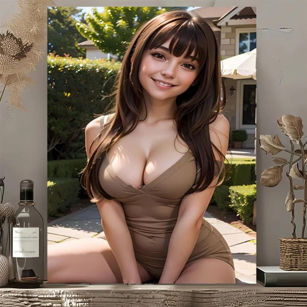 Smiling Brown Hair Portrait Wall Art Retro Outdoor Photography Print