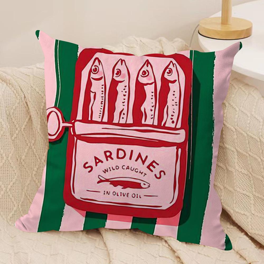 CoastalCharm Sardine Can Cushion Cover Soft Plush Fabric DoubleSided Printed Sofa Cushion Cover for All Seasons Home Decor Gift