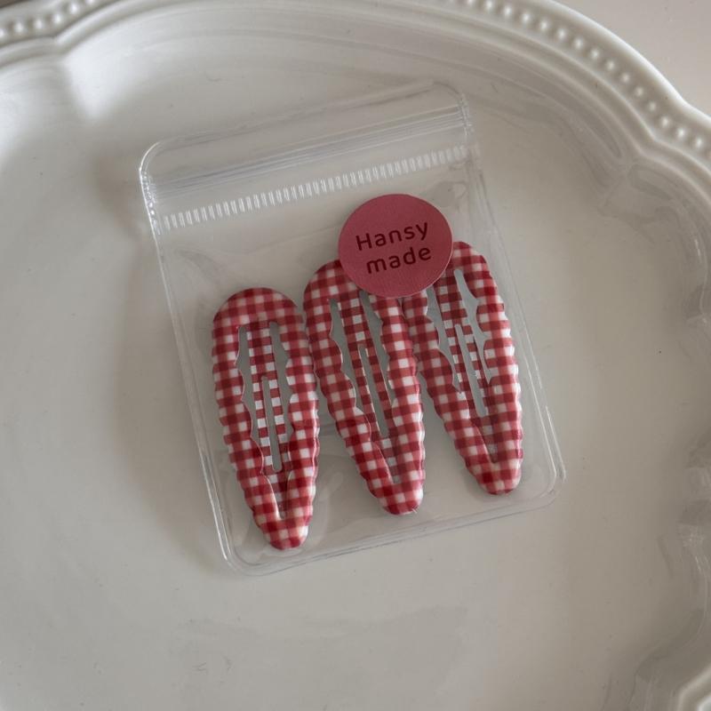 

3pcs/set Water Droplets Barrettes Wavy Edge Plaid BB Clip Basic Hairpin for Baby Girls Kids Hair Accessories Red plaid