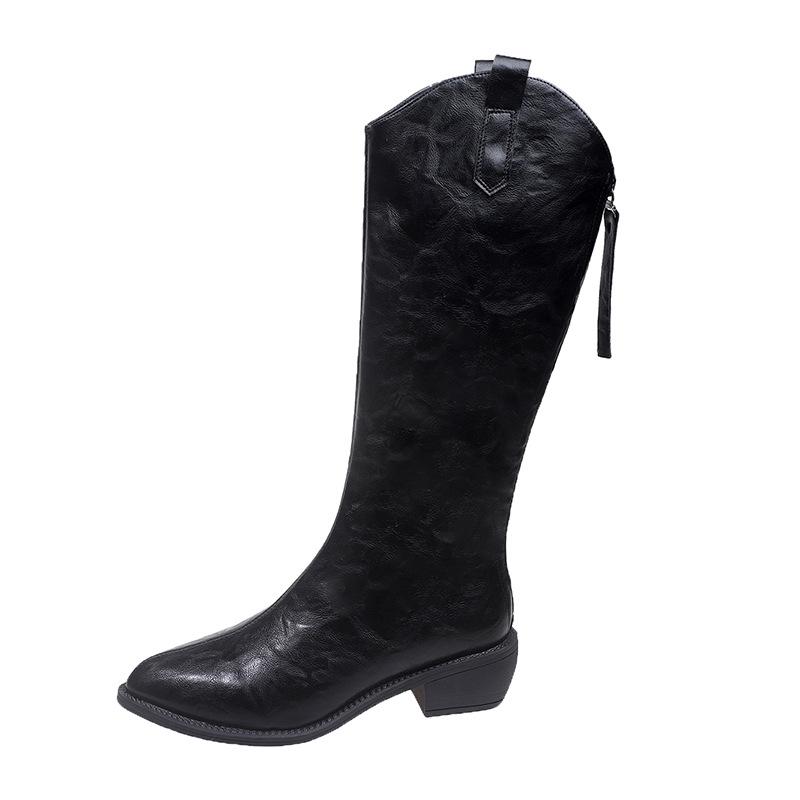 Pointed western cowboy boots women's winter fat mm heightening knight boots widening big tube circumference boots fat tube thick leg boots