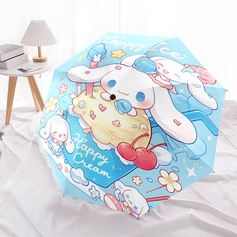 

1pc Happy Ice Cream Automatic Opening/Closing Umbrella with Portable Tri-Fold Design, 8-Bone Iron Frame Outdoor Umbrella, Perfect Festival Gift for Fa