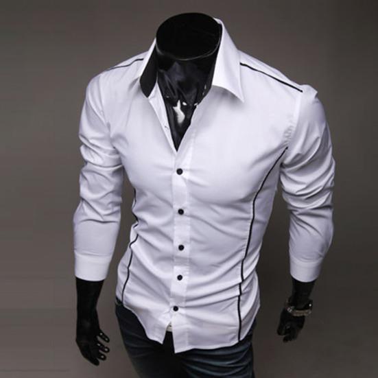 Men Shirt Single-breasted Business Formal Slim Autumn Shirt for Work