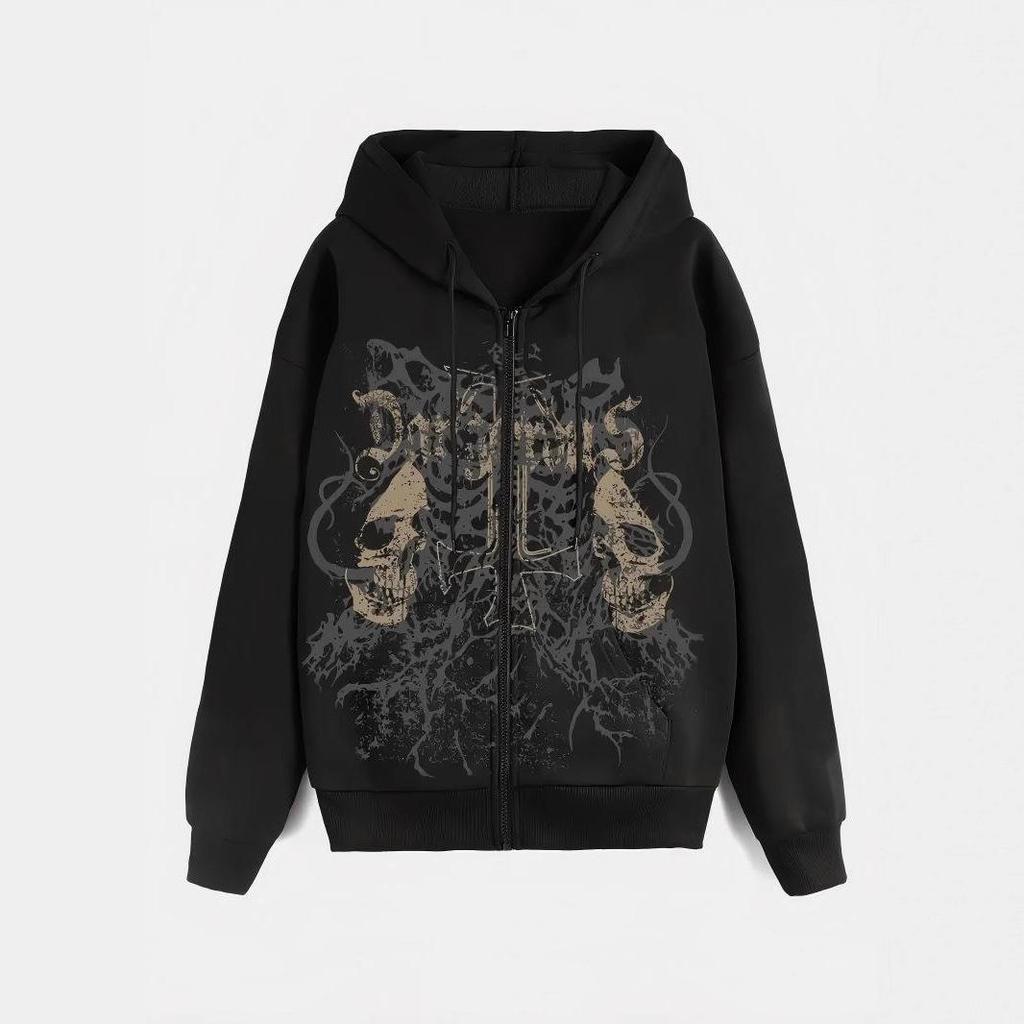 Trendiger schwarzer Damen-Langarm-Loose-Hoodie mit amerikanischem High-Street-Print für den Herbst