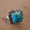 Square Blue Copper Turquoise Boho Style 925 Sterling Silver Ring Jewelry, Native Style Turquoise Handmade Ring