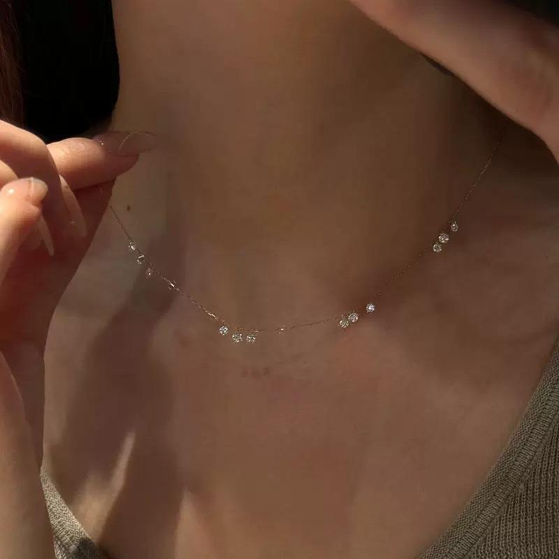 Sterling Silver-plated K-gold Super Fairy Small Water Droplet Flash Diamond Opal Necklace Niche Exquisite Collarbone Chain Neck Chain Simple Female
