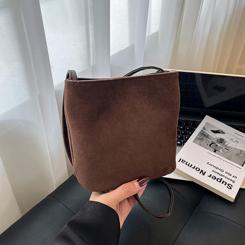 

Ретро замшевая сумка-хобо, милые наплечные сумки, лаконичные женские сумки с прострочкой, высококачественная универсальная маленькая квадратная сумка 18x12x16.5cm кофейный
